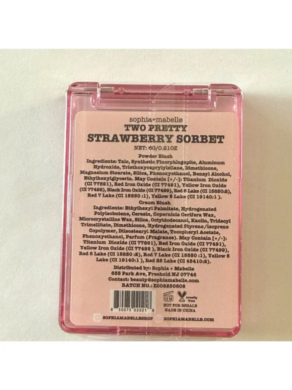 Sophia Mabelle Two Pretty Cream And Satin Blush Duo Strawberry Sorbet High-Quali